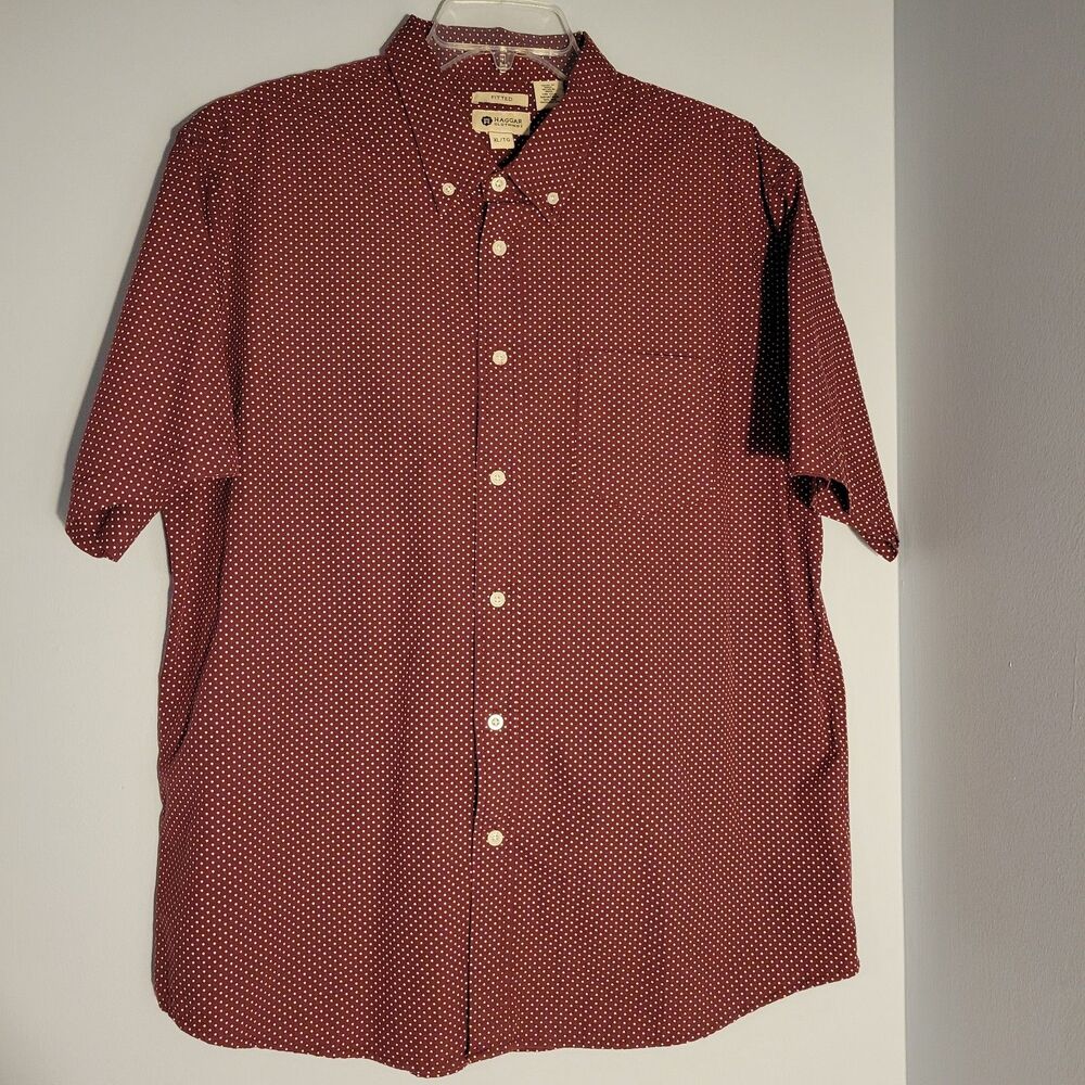 Haggar Mens Fitted Short Sleeve Button-Up Shirt 100% Cotton Casual Size XL